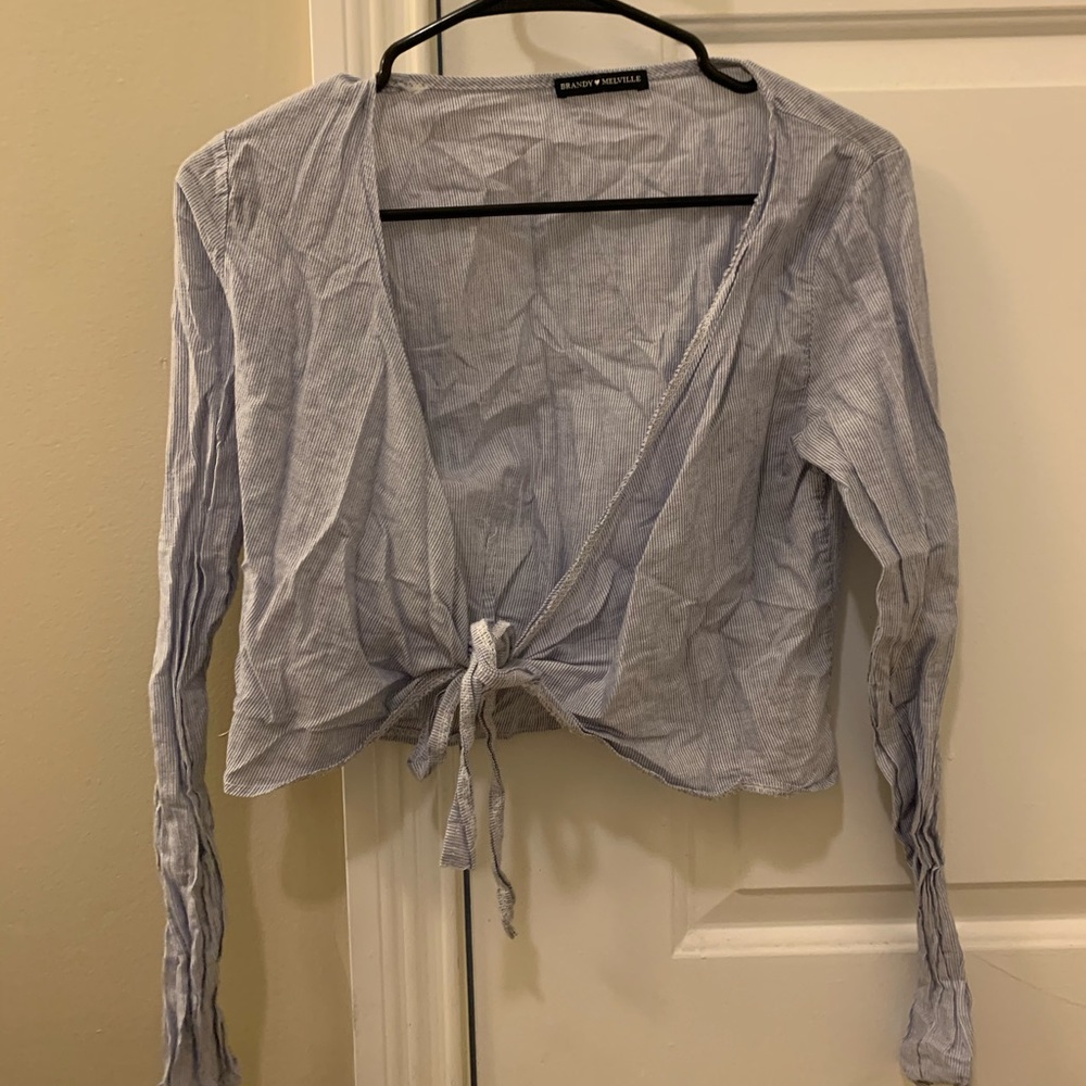 blue/white stripped long sleeve BRANDY that ties